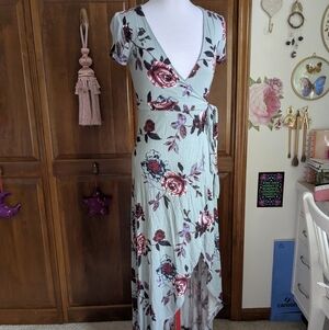 About A Girl Blue and Burgundy Floral Maxi Dress